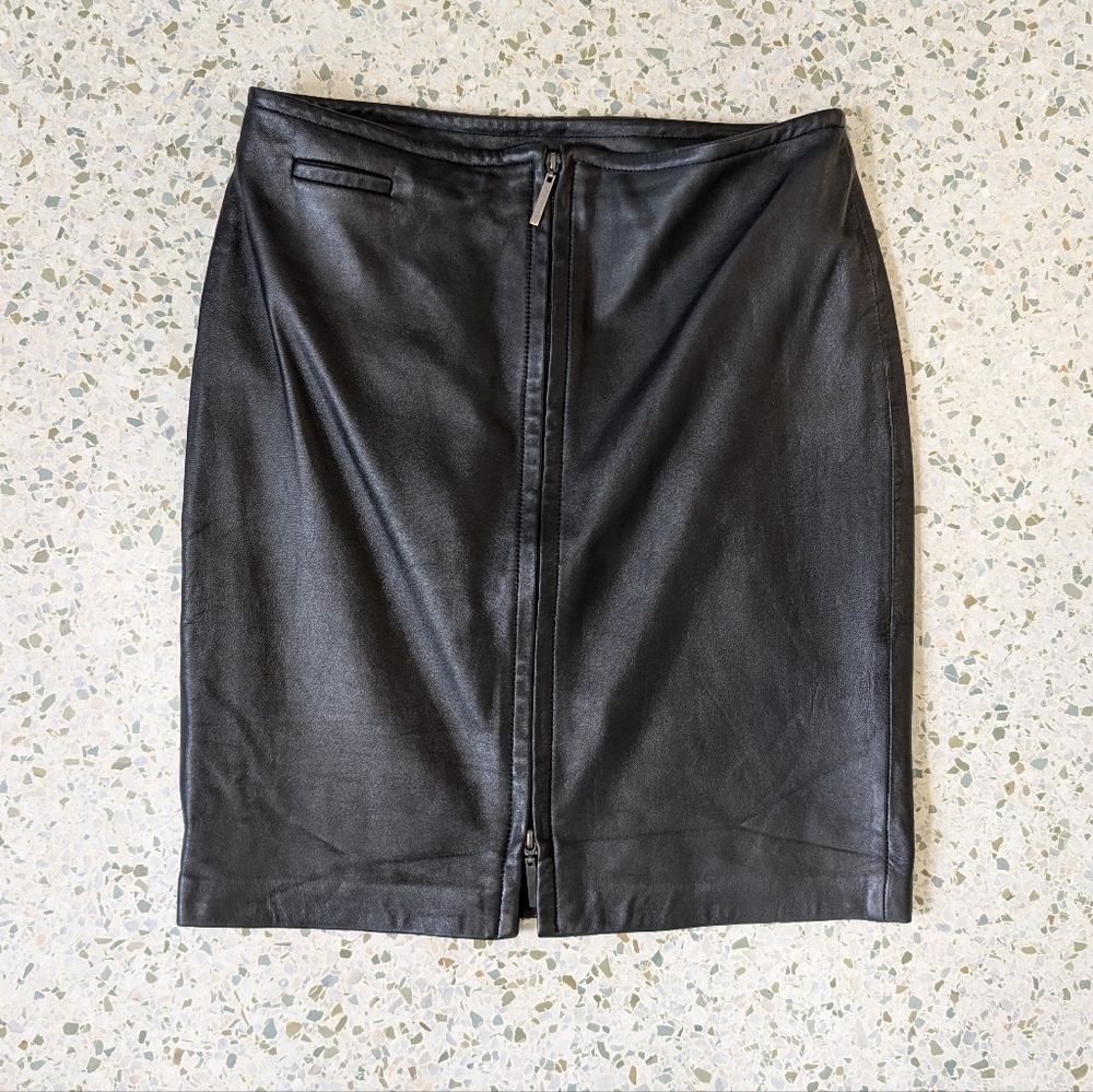 NWOT Express 100% Leather Black Zippered Mini Skirt